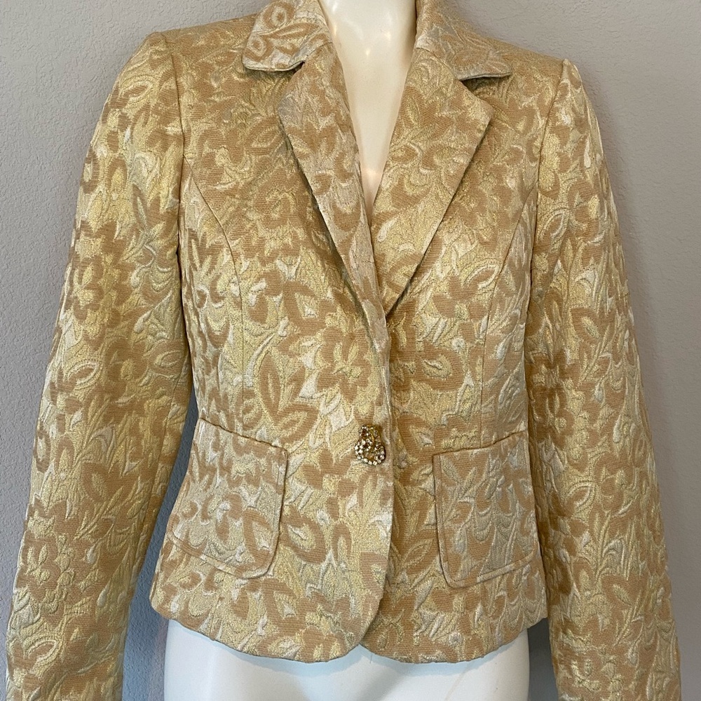 Women I.C.E. Baroque Gold Shimmer Floral Blazer Holiday Size 6